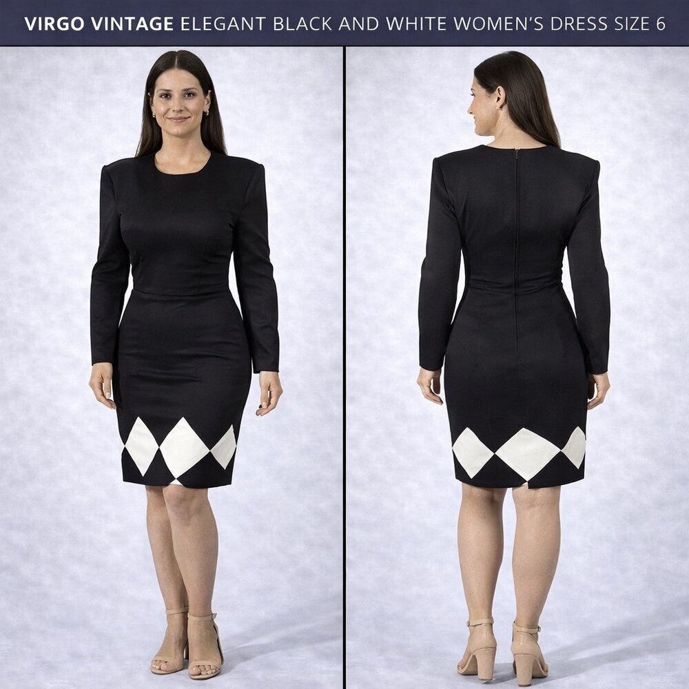 Virgo II Vintage Black & White Bodycon Dress – Size 6